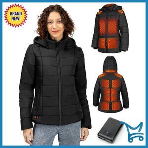 Heated Winter Jacket with Detachable Hood, 15 Heating Zones, Slim Fit